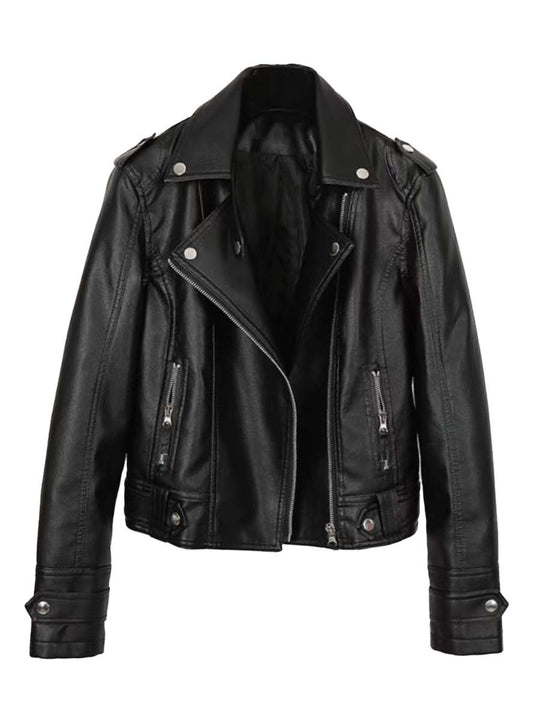 Women's Vintage Washed Leather Biker Jacket