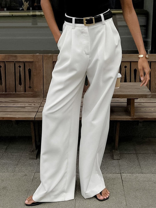 White Fashionable and Versatile Simple High Waist Trousers