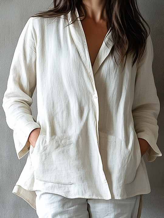 Casual and Comfortable Cotton and Linen Shirt and Shorts Set