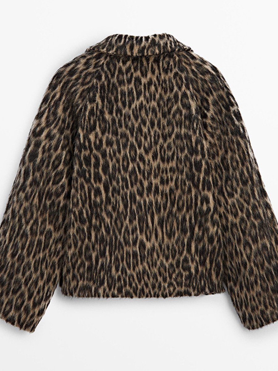 Lapel Leopard Fur Cropped Jacket