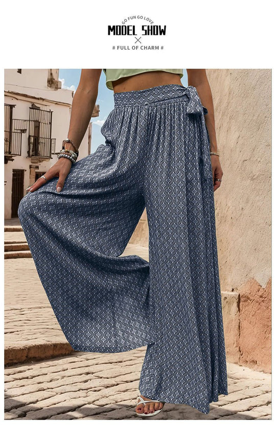 Lace-up High-waisted Casual Loose Wide-leg Pants 05182495YM