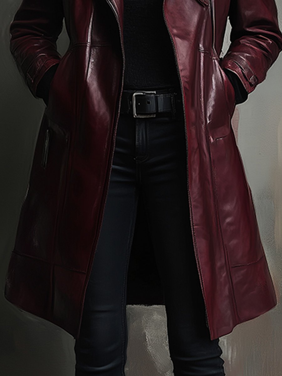 Casual Retro Loose Long Leather Jacket