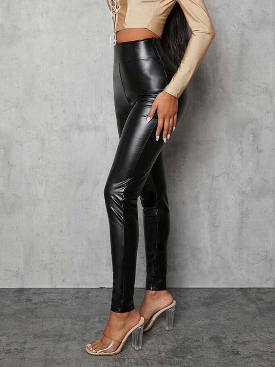 Women's High Waist High Elastic Leather Pants