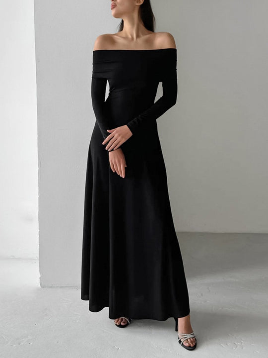 Boat Neck Knit Fitted Maxi Dress