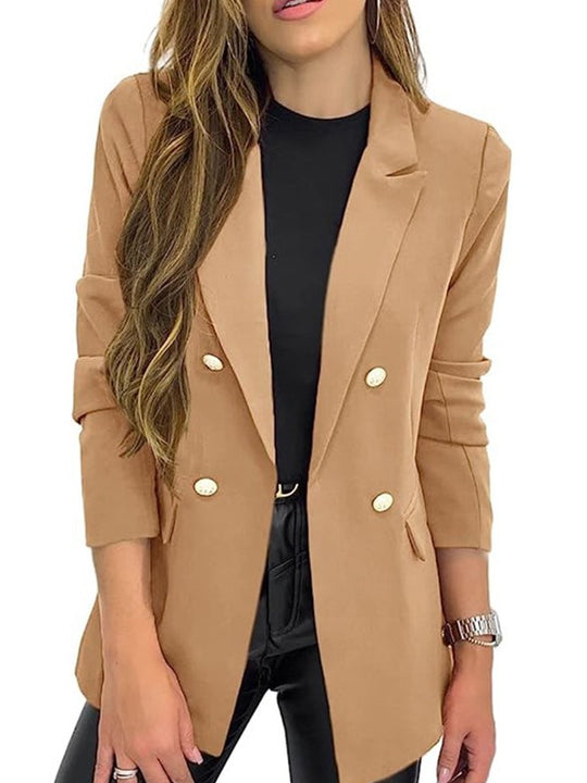 Women's Solid Color Casual Long Sleeve Lapel Button Blazer