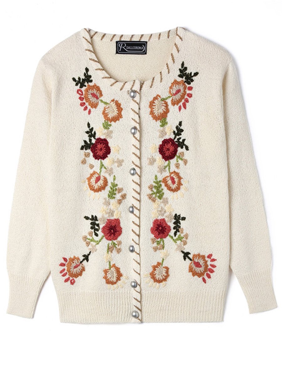 Literary Retro Wool Hand-embroidered Long-sleeved Cardigan