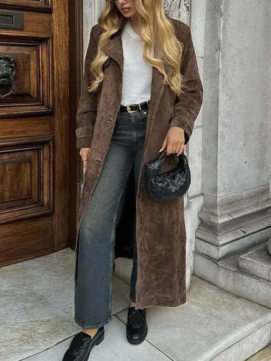 Women's Double-Breasted Lapel Suede Trench Coat