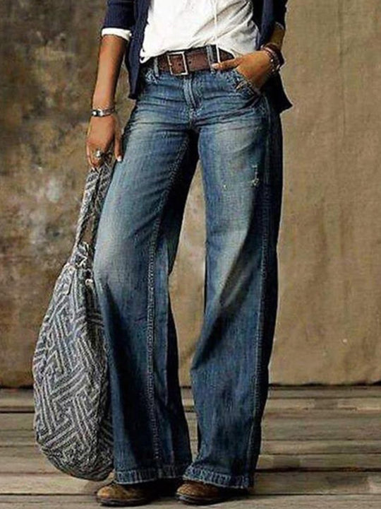 Retro Fashion Print Casual Straight-Leg Wide-Leg Jeans