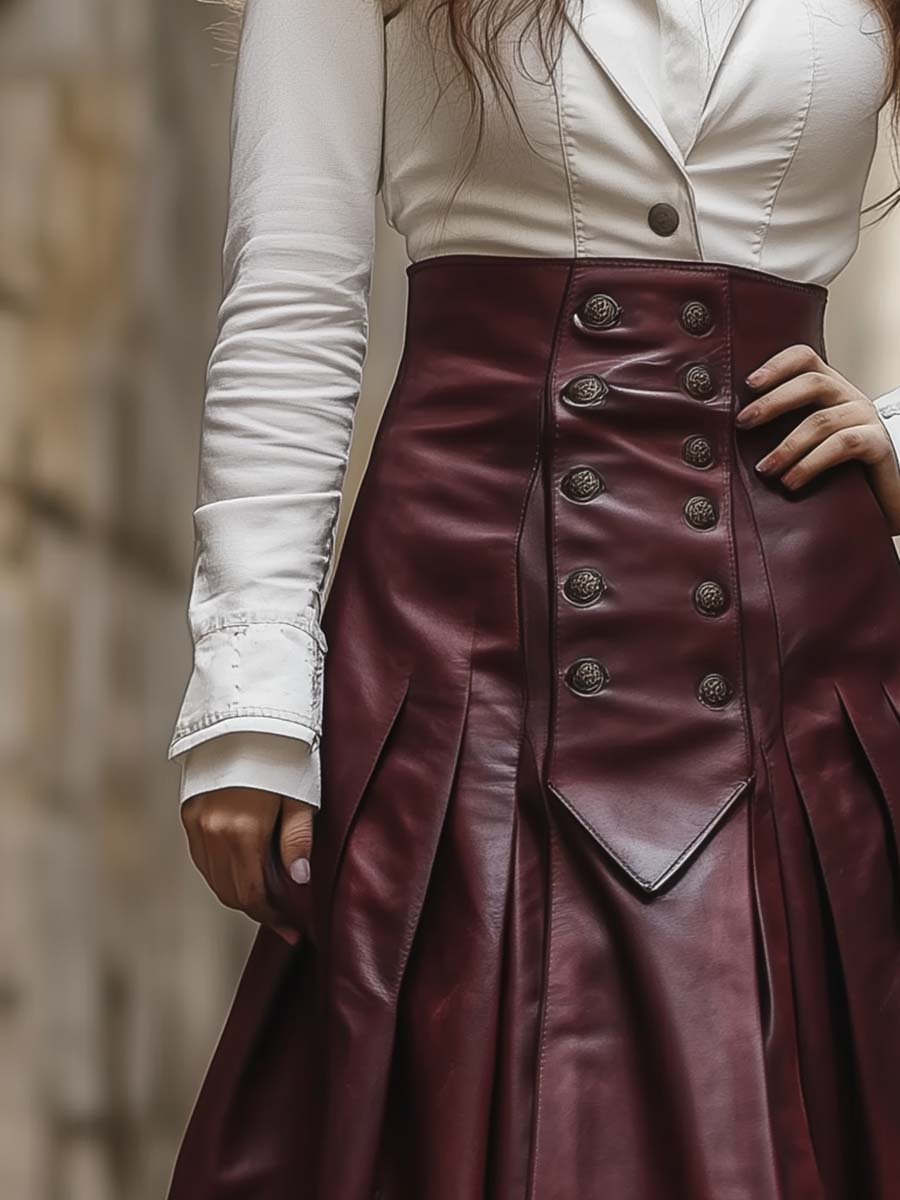 Women's Vintage Buttons Leather Skirt