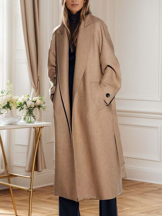 Ladies Thick Lapel Woolen Coat - Free Shipping