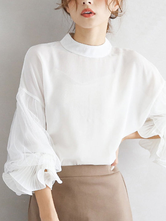 Loose Mesh Lantern Sleeve Shirt