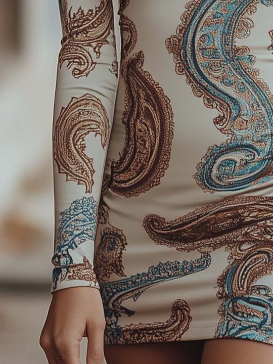 Women's Vintage Paisley Slim Fit Bodycon Dress