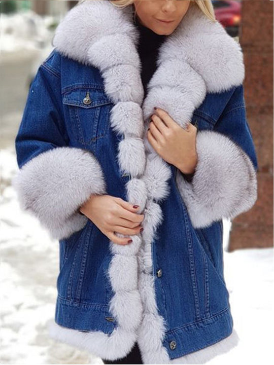 Long Sleeve Fur Denim Jacket