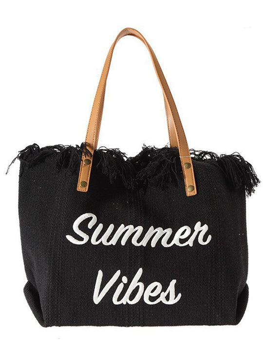 Embroidered Tassel Large Canvas Tote Bag