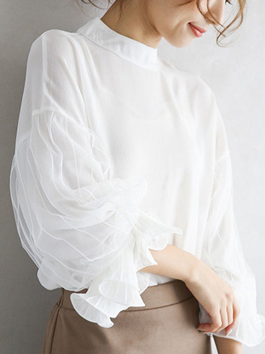 Loose Mesh Lantern Sleeve Shirt