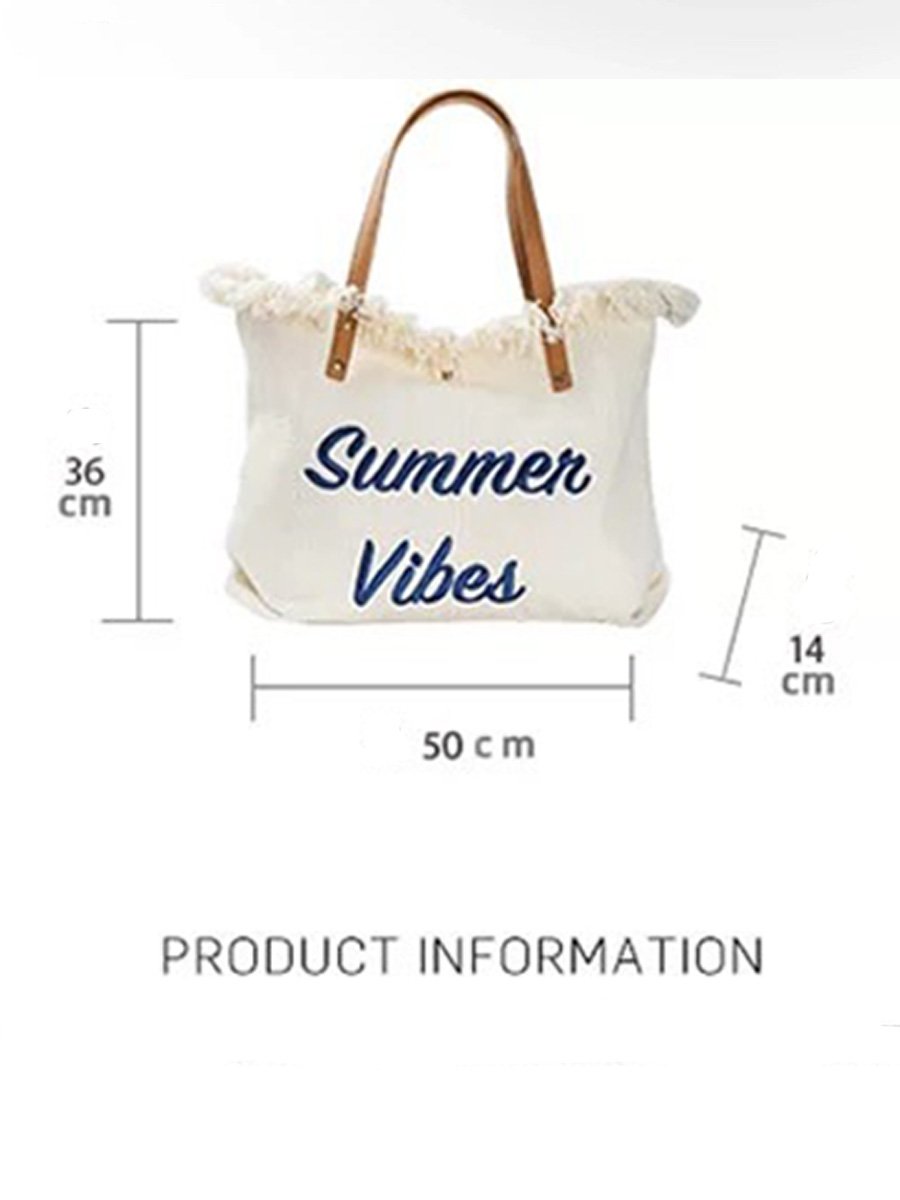 Embroidered Tassel Large Canvas Tote Bag