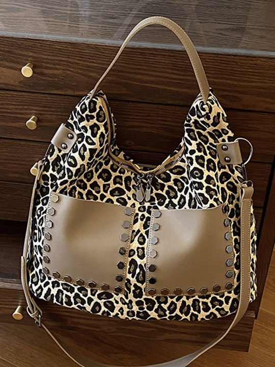 Vintage Casual Leopard Print Large Capacity Tote Bag