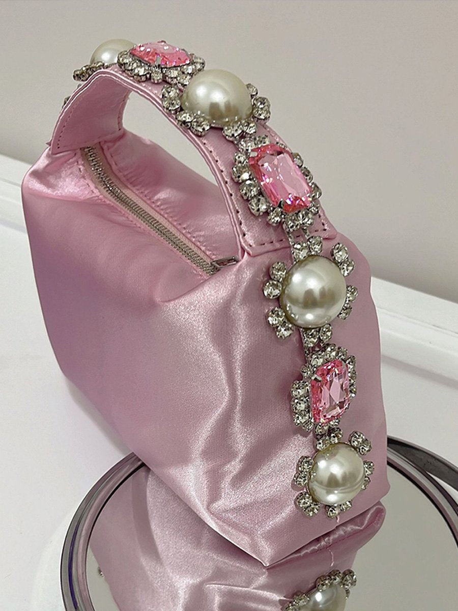 Diamond Pearl Satin Lunch Box Bag Evening Clutch