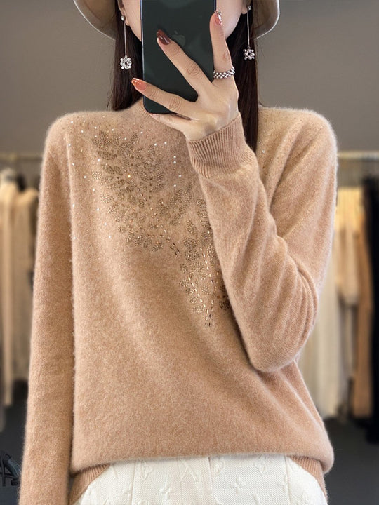 Fashionable Loose Rhinestone Long-sleeved Pullover Sweater