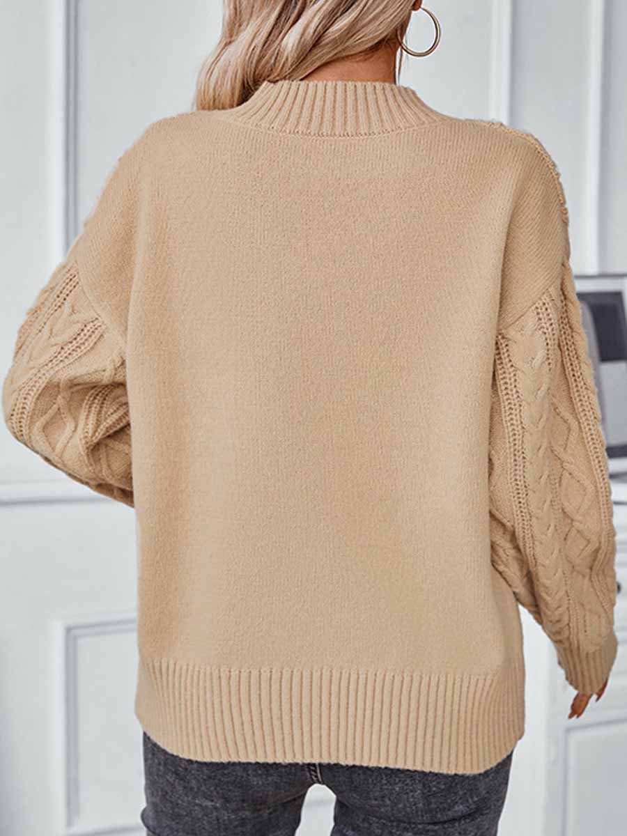 Solid Color Cable-Knit Longsleeved Sweater