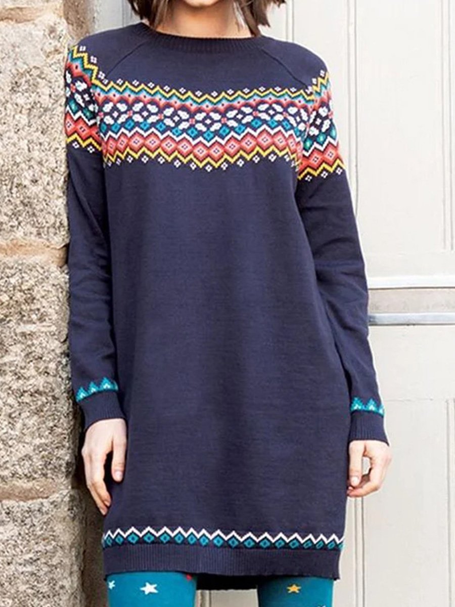 Vintage Jacquard Long Wool Dress