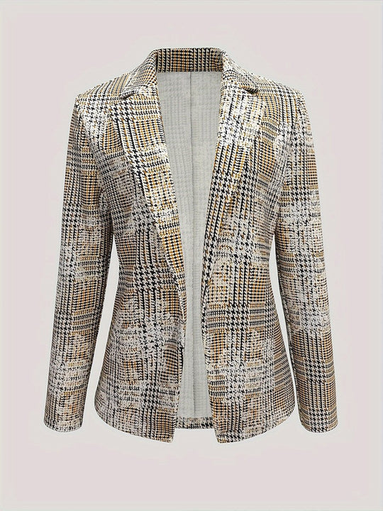 Fashionable and Versatile Houndstooth Long-sleeved Suit Jacket