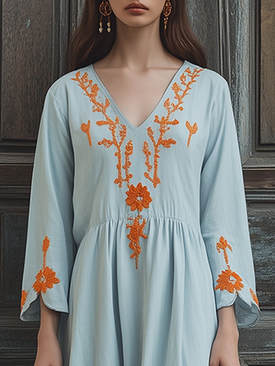 Boho Embroidered Maxi Dress with Flowing Elegance