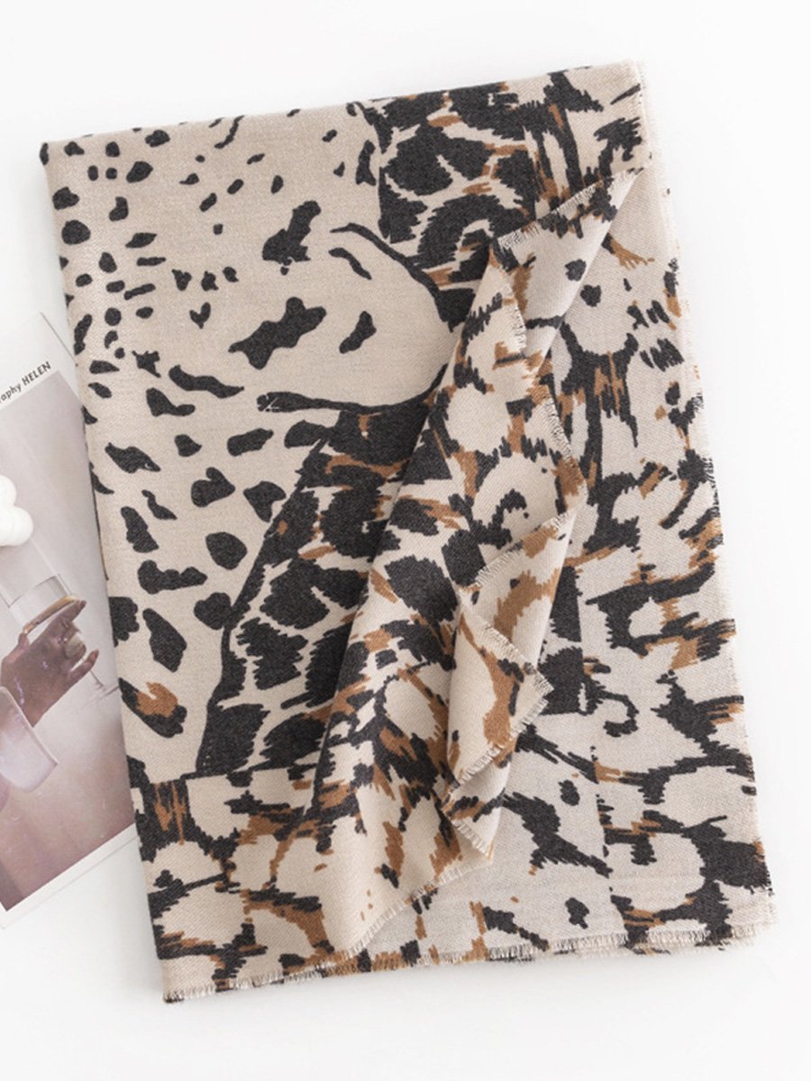 Leopard Print Soft Warm Cashmere Scarf Shawl Dual Purpose