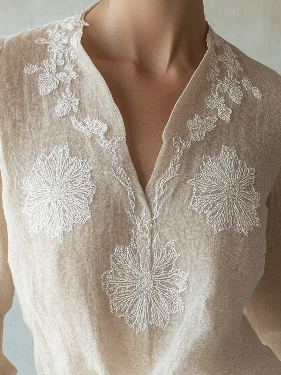 Delicate Lace-Trim Effortless Feminine Charm Blouse