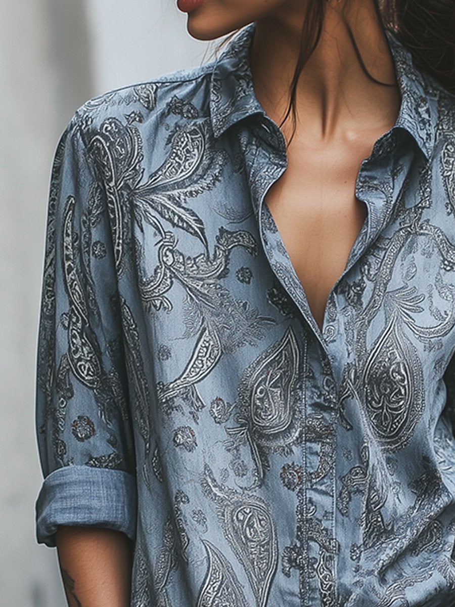 Casual Vintage Denim Perris Print Shirt