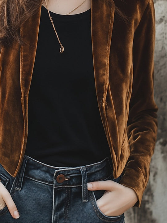 Solid Color Casual Everyday Velvet Jacket