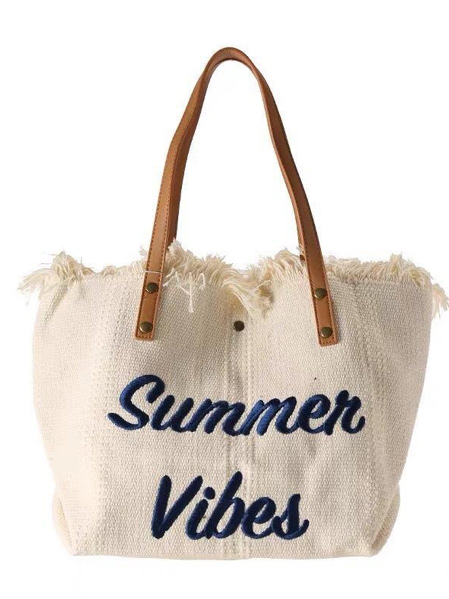 Embroidered Tassel Large Canvas Tote Bag