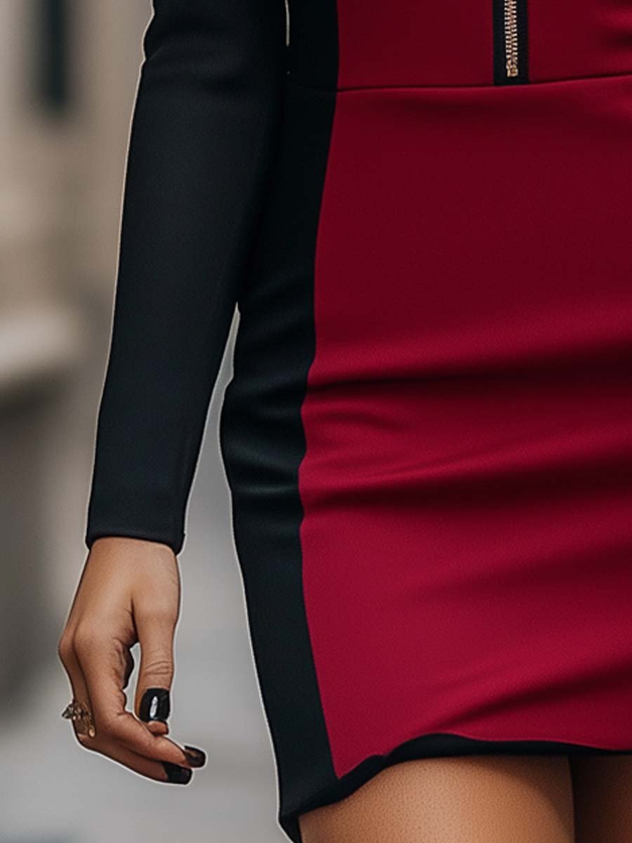 Bold Two-Tone Zippered Bodycon Dress