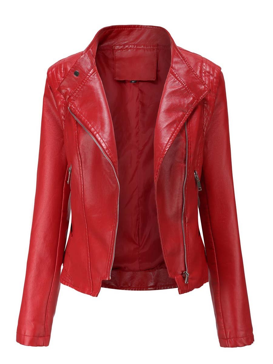 Women's Lapel Slim Leather Jacket