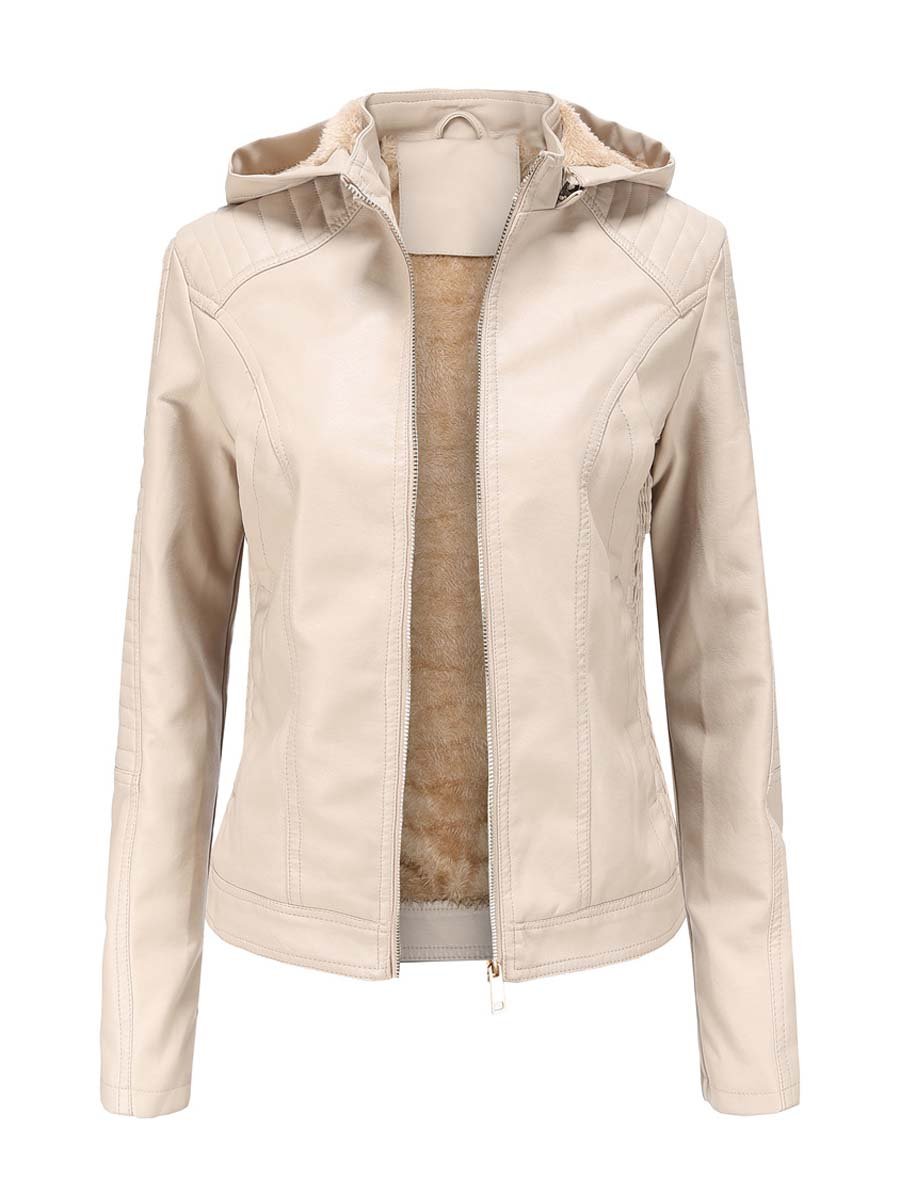 Women's Thick Hooded Warm Leather Jacket