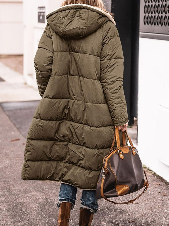 Solid Color Hooded Long Sleeve Double-sided Cotton Coat