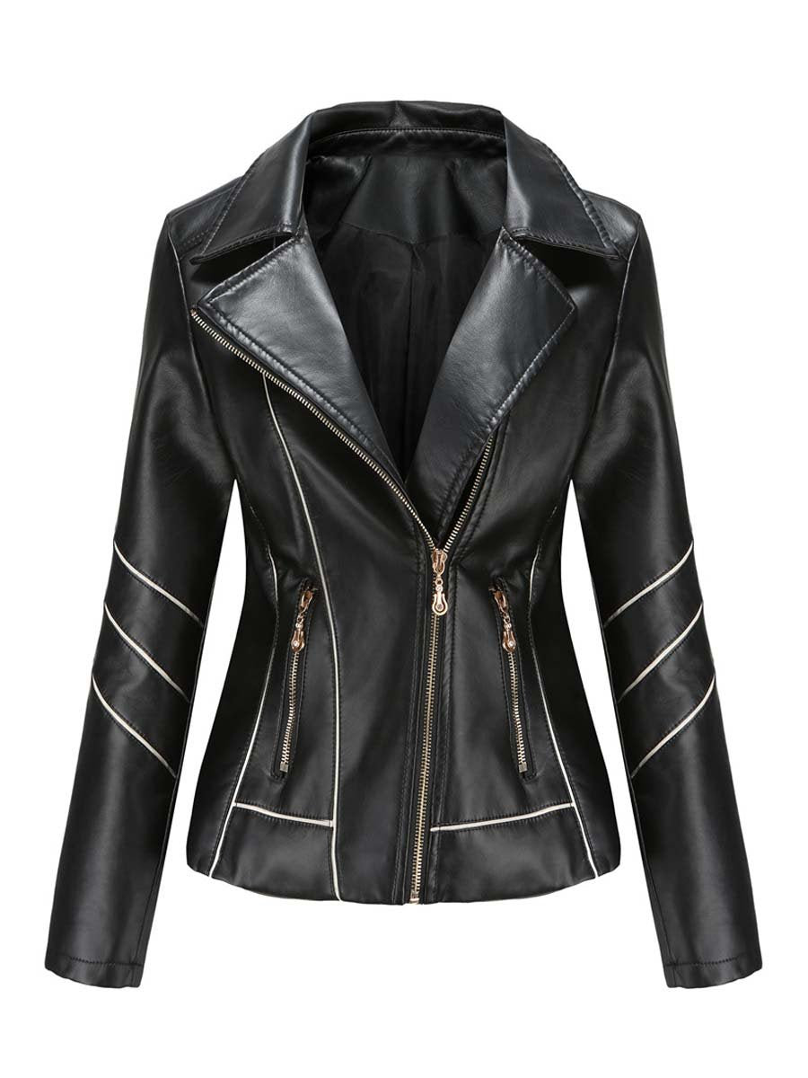 Women's Zipper Slim Leather Biker Jacket