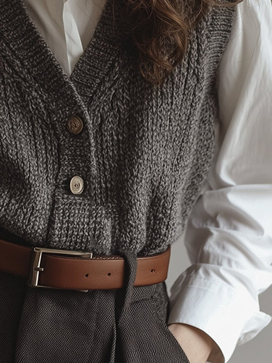 Grey Casual V-Neck Wool Knit Waistcoat