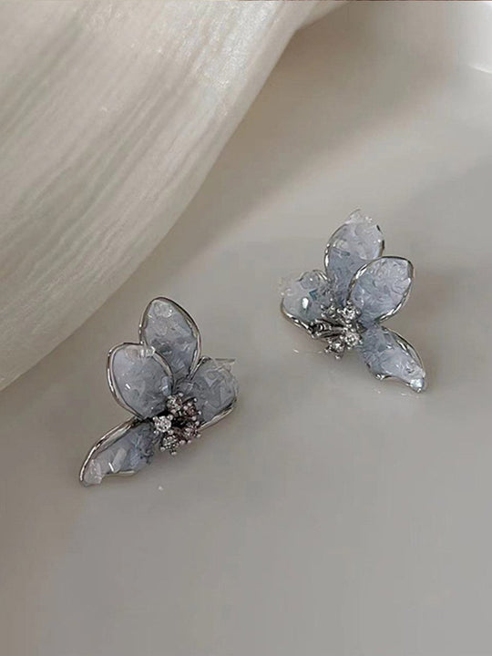 Morandi Blue Gradient Crystal Butterfly Earrings