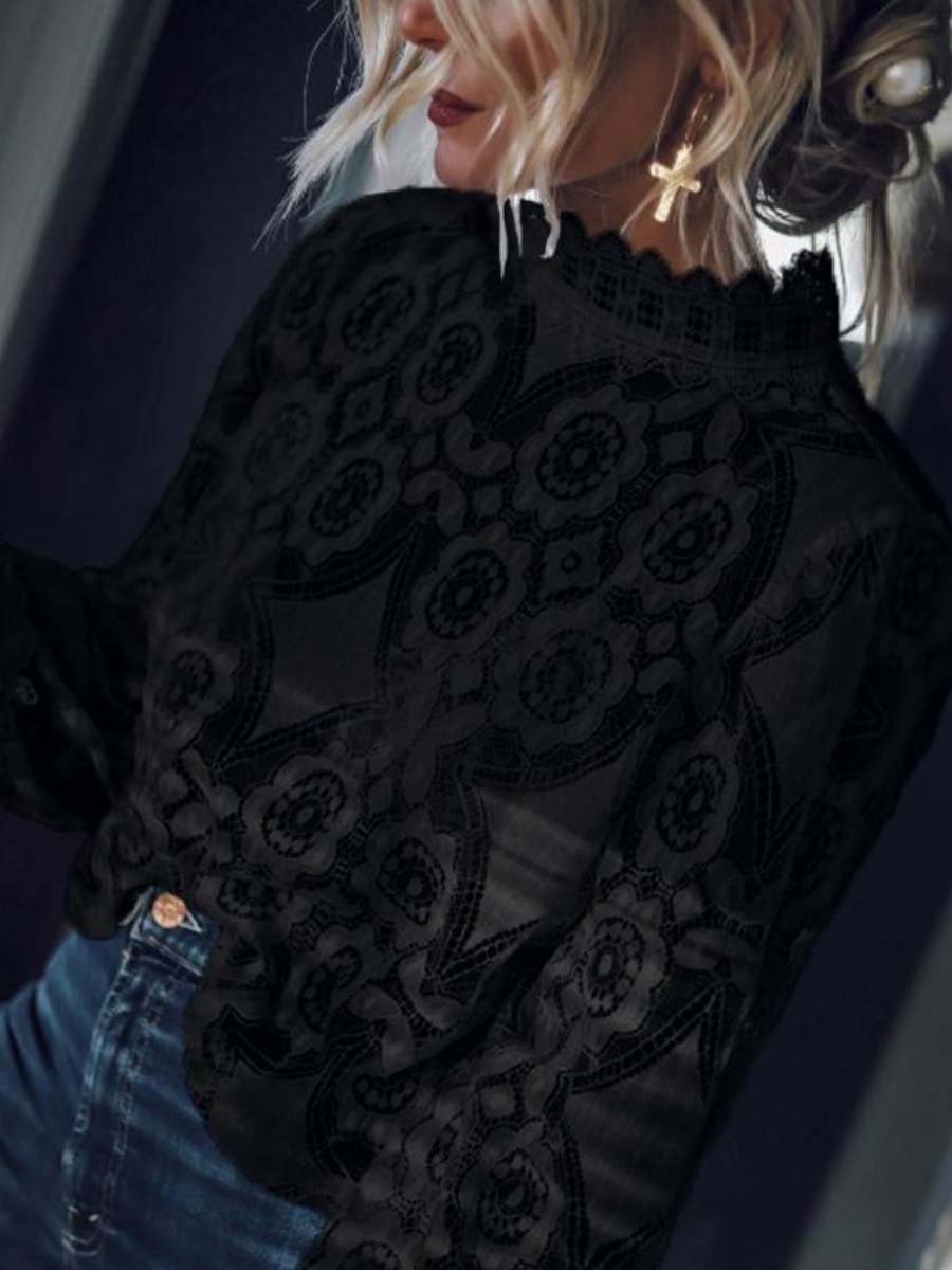 Women's Long Sleeve Stand Collar Lace Blouse