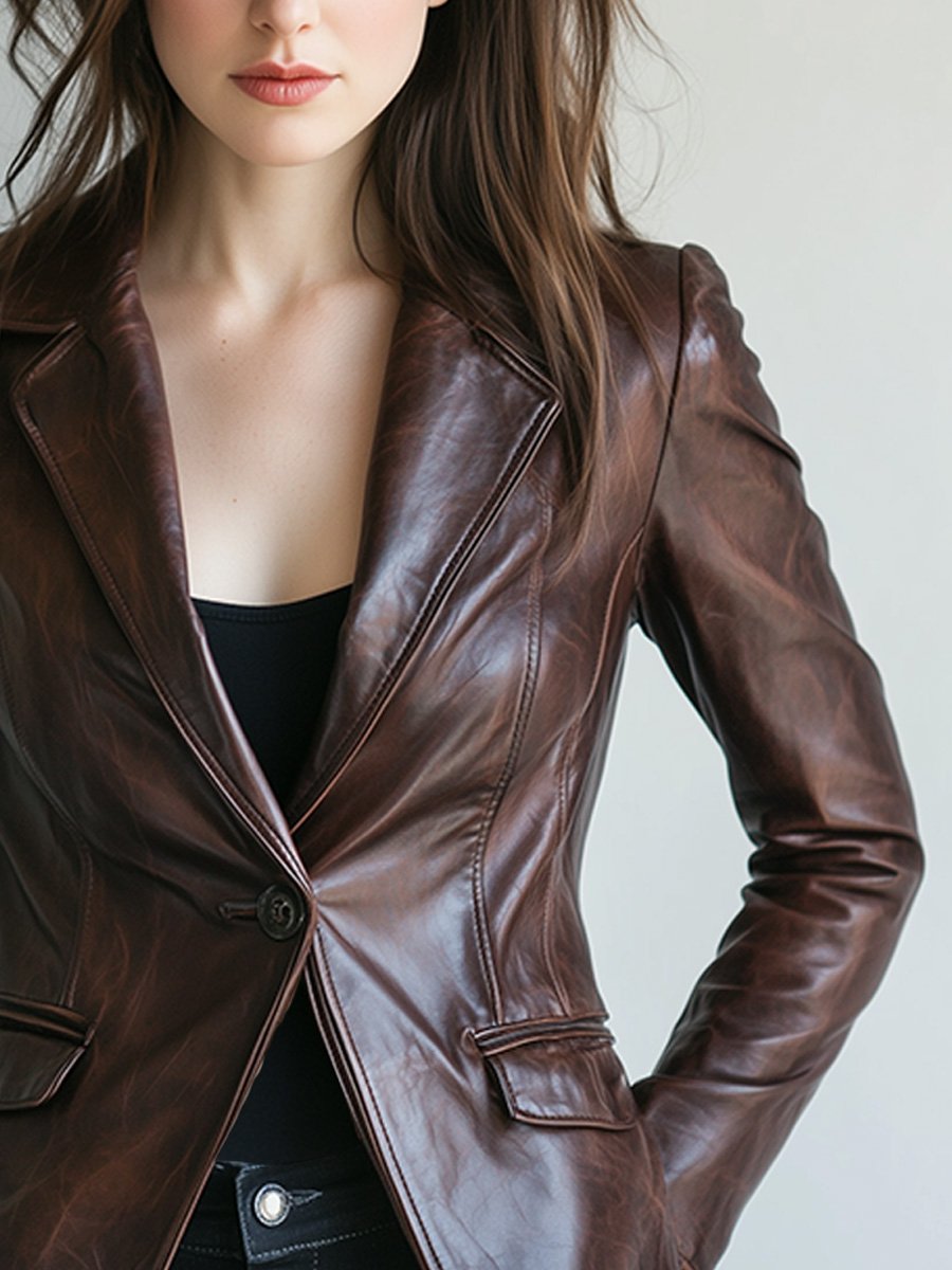 Lapel Vintage Leather Blazer