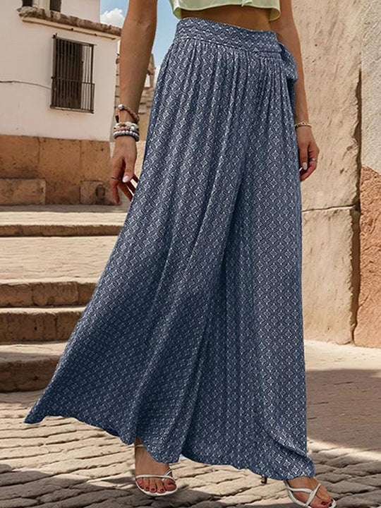 Lace-up High-waisted Casual Loose Wide-leg Pants 05182495YM