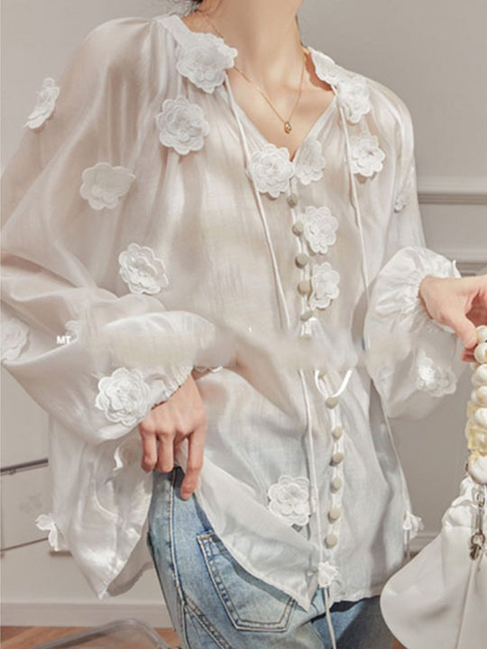 French Style Lantern Sleeve Shirt