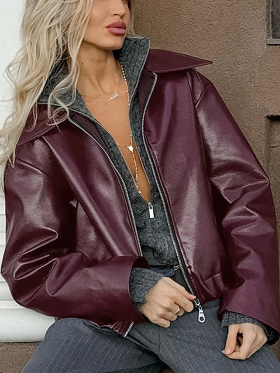 Fashionable Angora Red Leather Jacket