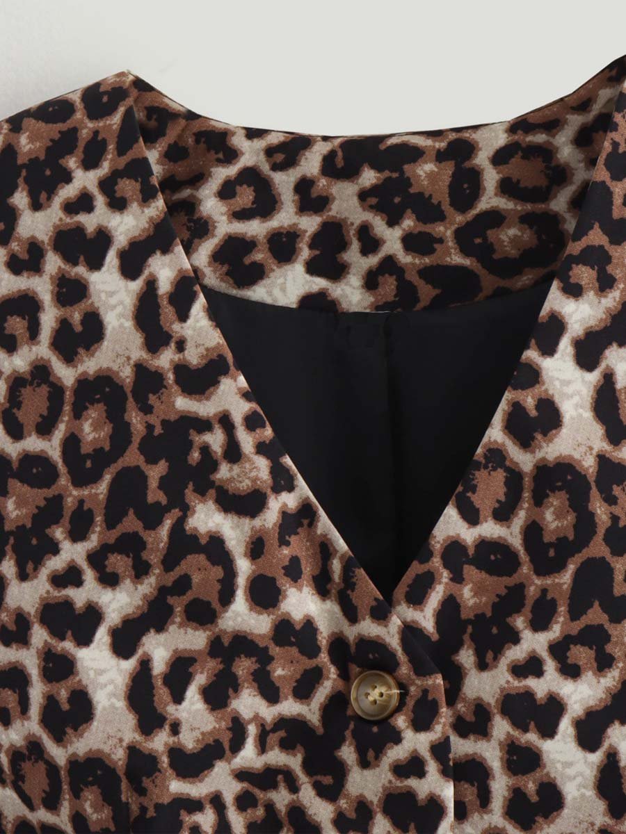 Women's Leopard Print V-Neck Casual Waistcoat