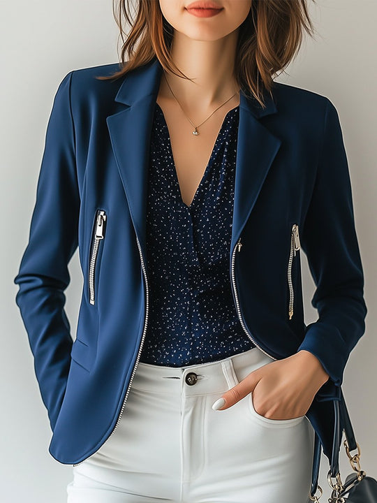 Chic and Stylish Navy Zip-up Blazer