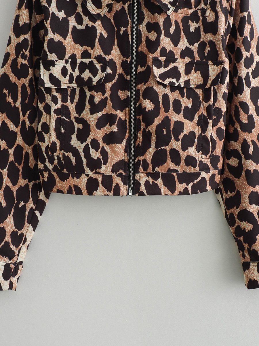 Fashionable Leopard Print Lapel Jacket