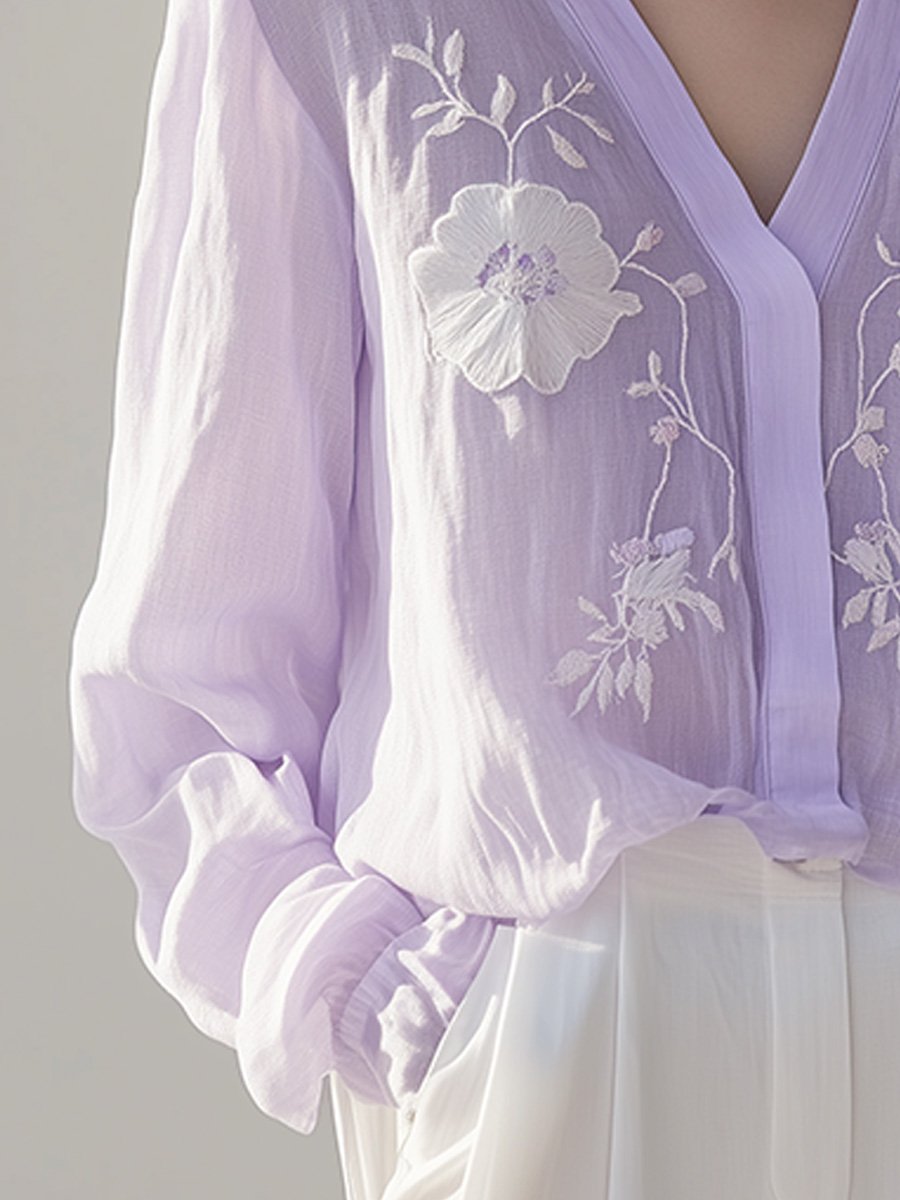 Delicate Lavender Floral Embroidered Blouse