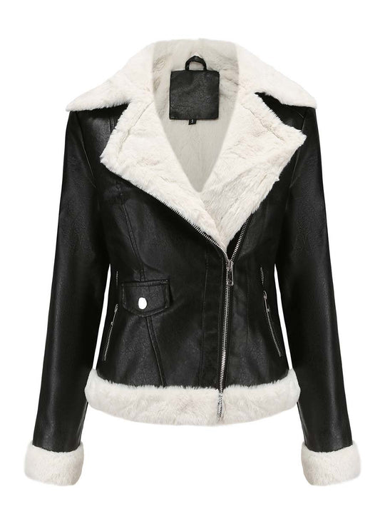 Women's Sherpa Long Sleeve Leather Jacket