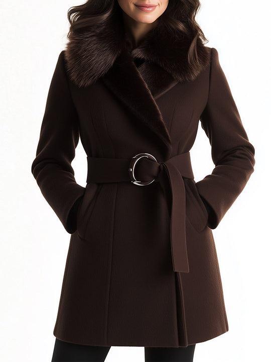 Stylish Fur Collar Lined Thick Warm Wool Coat